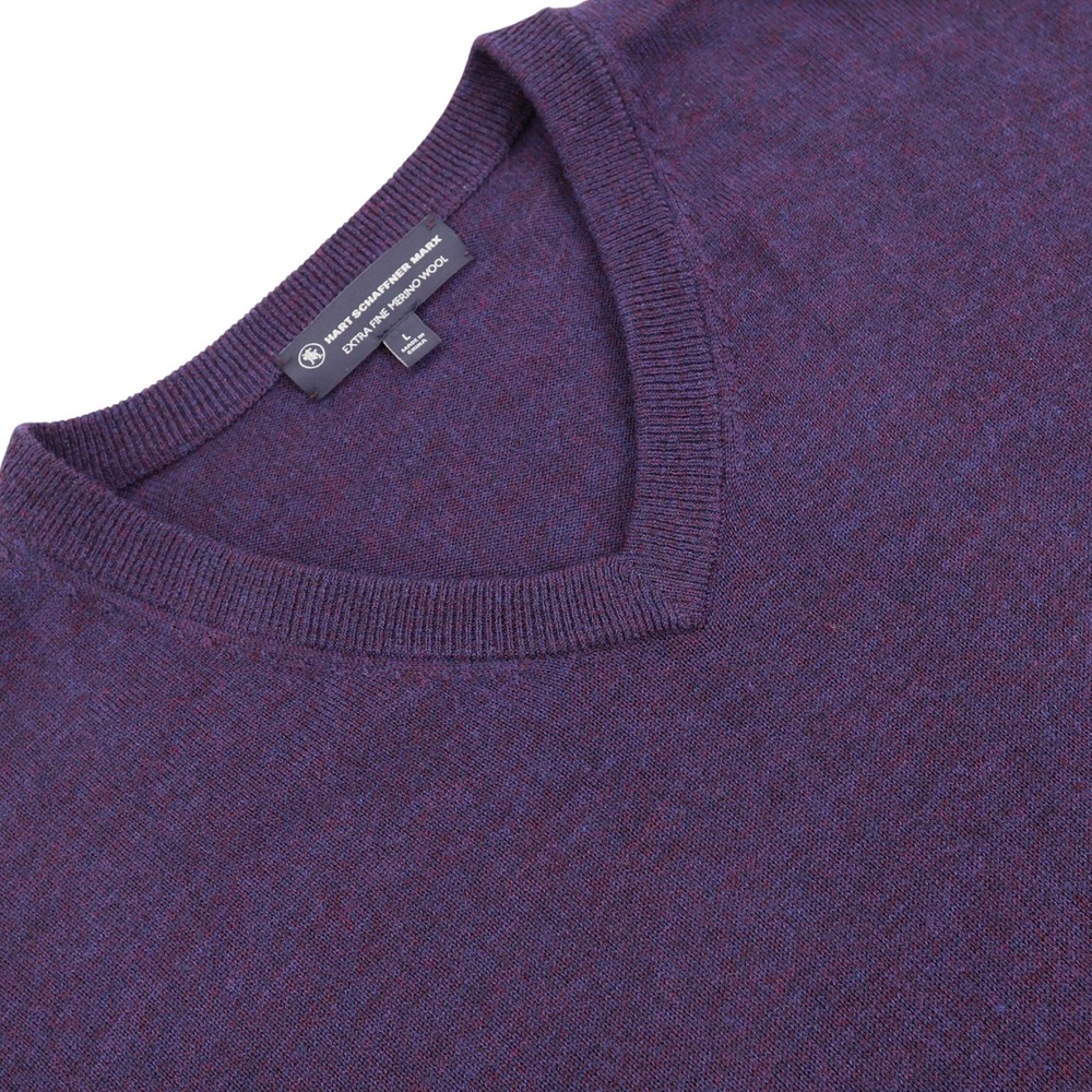 Hart Schaffner Marx Mens Purple Extra Fine Merino Wool V-Neck Sweater Large